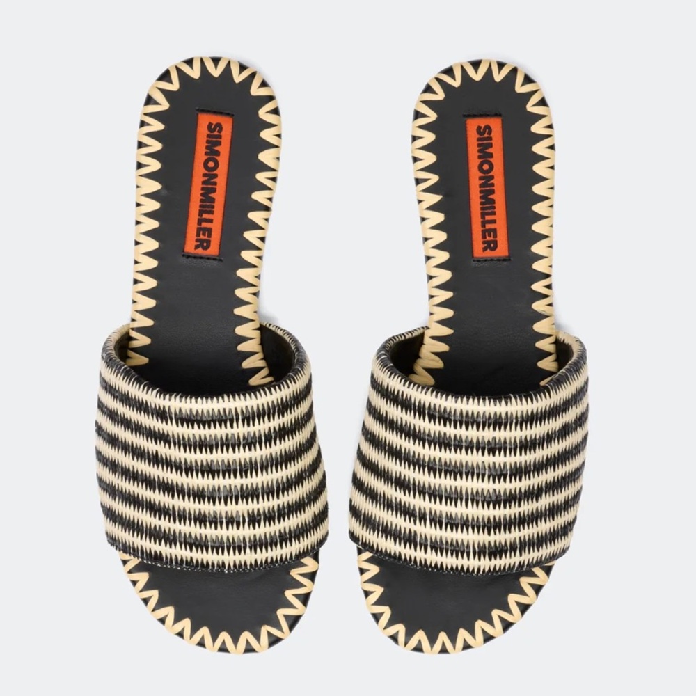 Simon Miller STRIPE RAFFIA SALERNO SLIDE IN BLACK/NATURAL